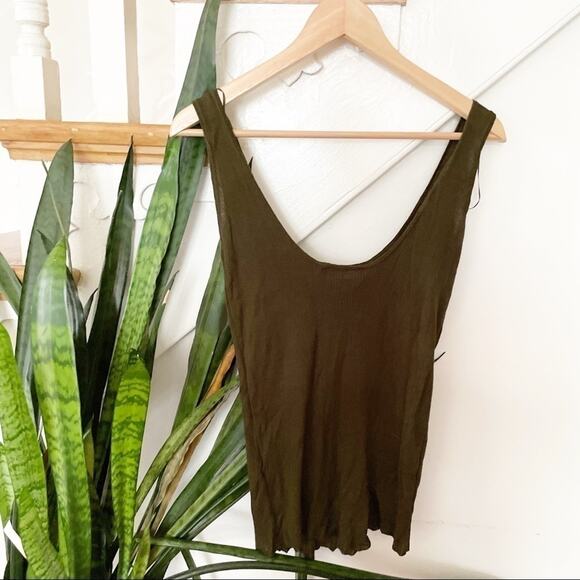 ZARA Knit Ribbed Army Green Blouse Sz S - Picture 8 of 8
